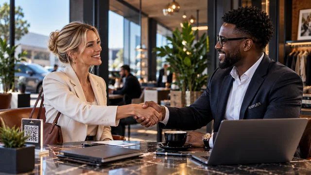 Two business professionals building a relationship after connecting
