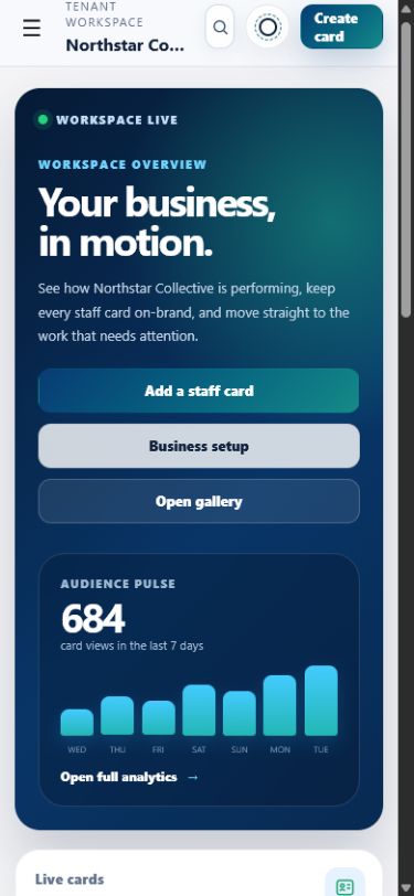 Real MyMEX mobile tenant dashboard rendered with fictional Northstar client data