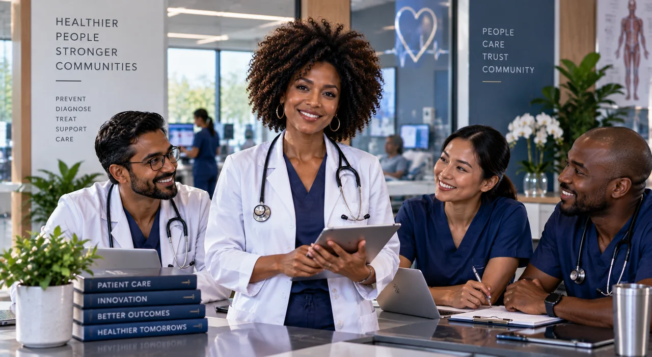 Medical team collaborating around patient care