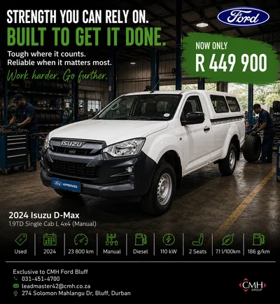 Custom Isuzu D-Max commercial-vehicle campaign artwork designed by Motoring Excellence for Ford Bluff.