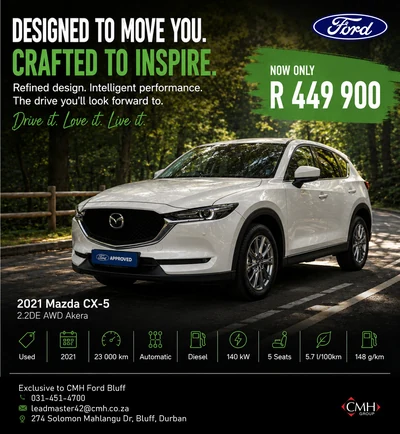 Custom Mazda CX-5 used-vehicle campaign artwork designed by Motoring Excellence for Ford Bluff.